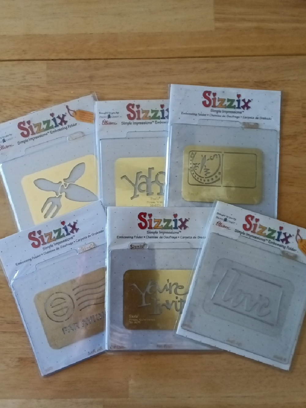 6 Simple Impressions Brass Stencils w/ Embossing Folders by Sizzix -Used